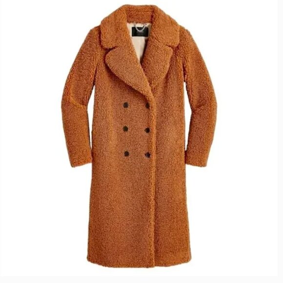 J CREW ADOBE CLAY DOUBLE BREASTED TEDDY SHERPA COAT - Picture 1 of 5